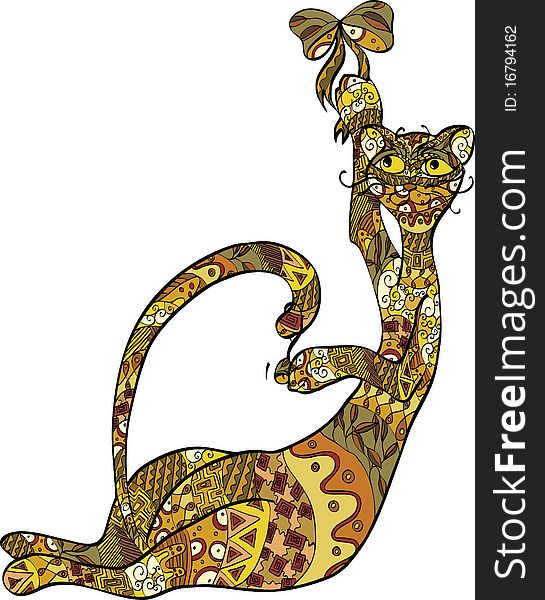 Cat with bow. Illustration for design. No gradients.