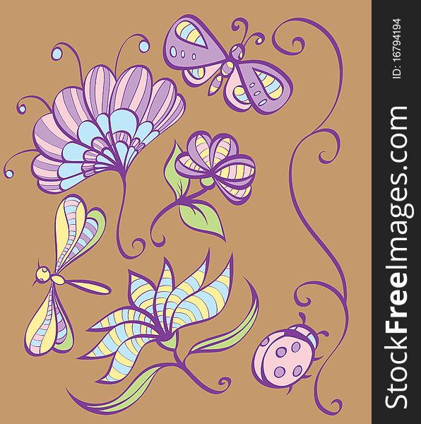 Flowers set.Illustration for design. No gradients.