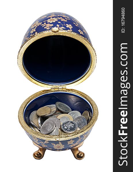 Ceramic egg box with coins. Ceramic egg box with coins