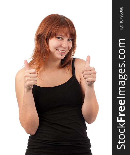 Beautiful young girl with thumbs up