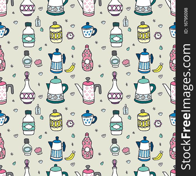 Seamless cartoon bottle pattern