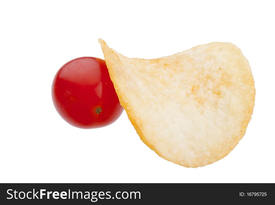 Potato chips from organic products on a white background.