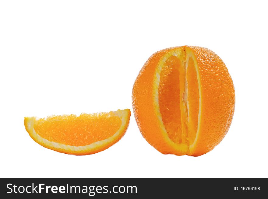 Orange and slice isolated on white background