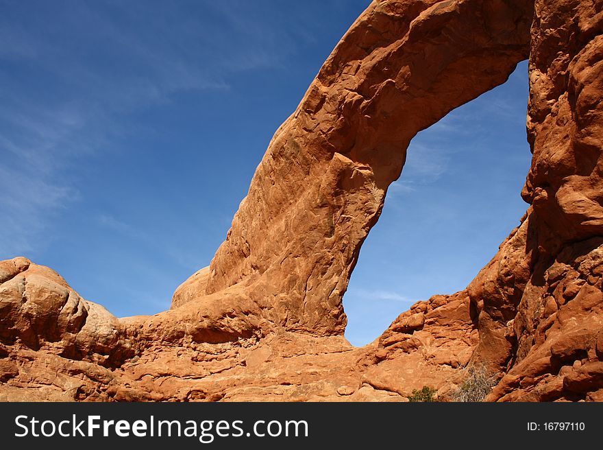 Low angle of natural window in Arches National Park in winter, Utah, USA. Low angle of natural window in Arches National Park in winter, Utah, USA
