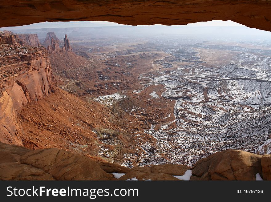 Window in Canyonlands National Park in winter, Utah, USA. Window in Canyonlands National Park in winter, Utah, USA