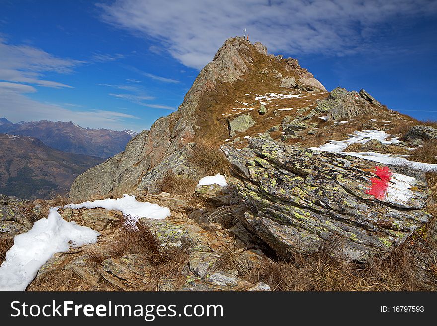 Piz-Tri Peak at 2308 meters on the sea-level. Brixia province, Lombardy region, Italy