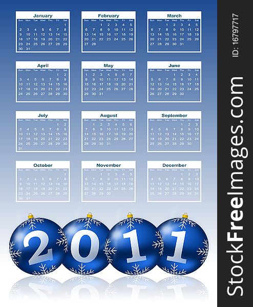 2011 calendar with christmas balls