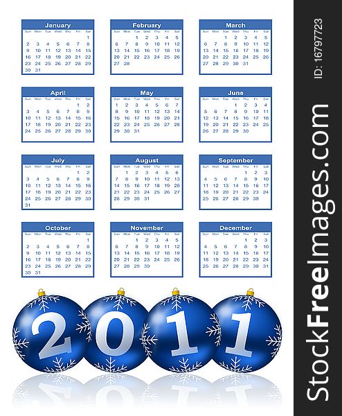 2011 calendar with christmas balls