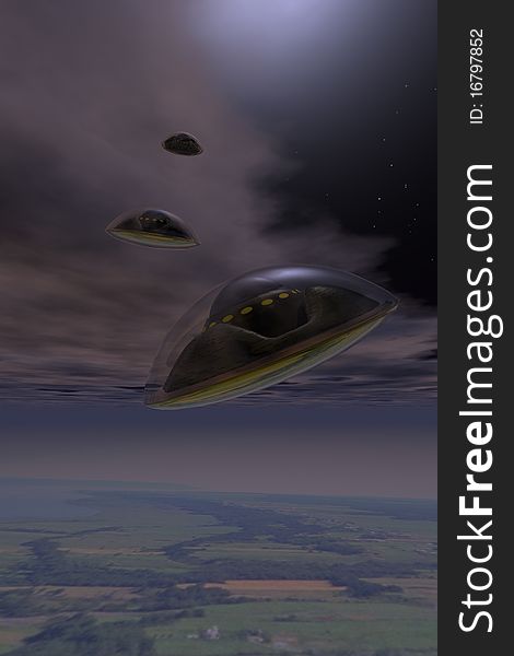 3 Flying saucer silently enter the atmosphere under cover of darkness. 3 Flying saucer silently enter the atmosphere under cover of darkness