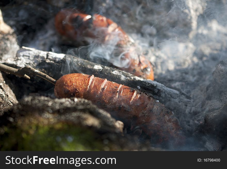 Sausage  on grill close up