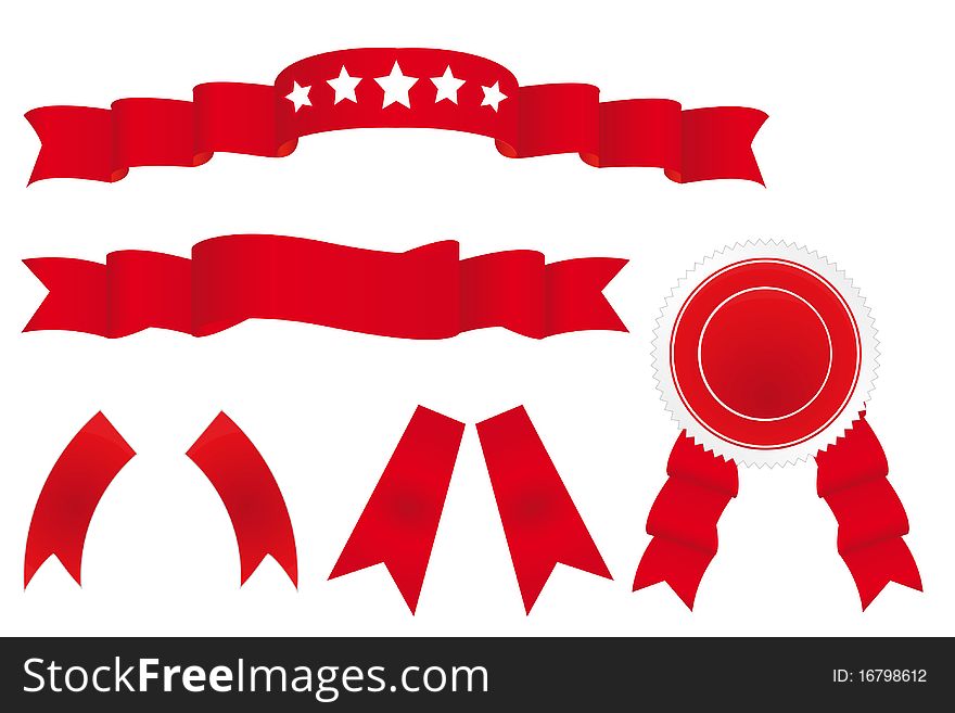 Decorative set of red ribbons on white