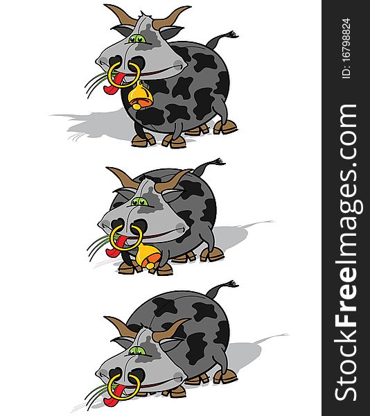 Cows cartoon against white background, abstract vector art illustration