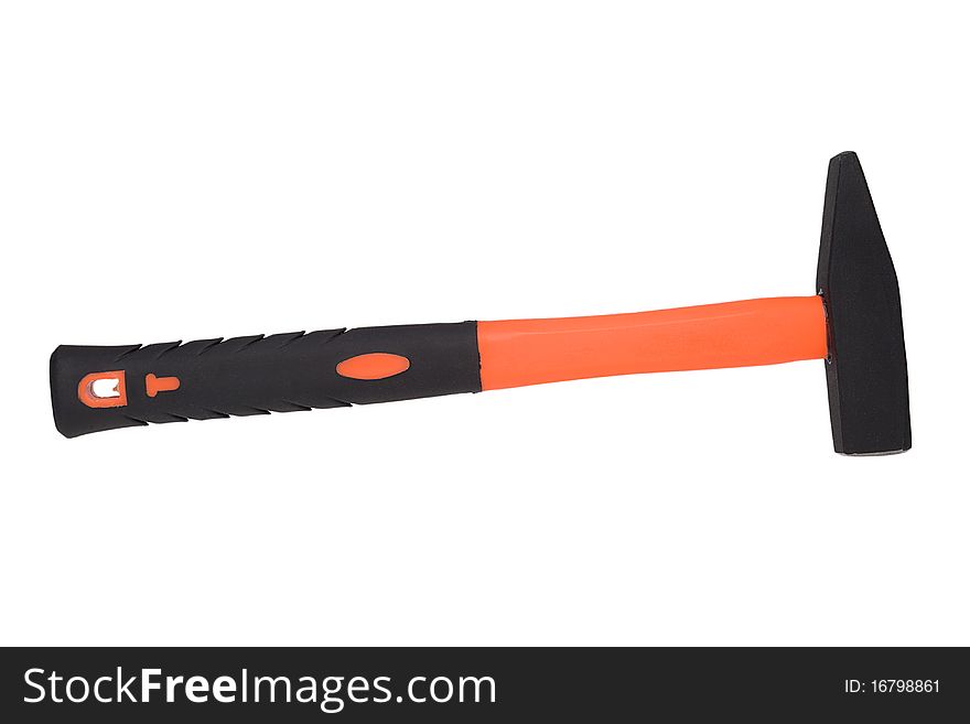 Hammer 500g with an orange handle on the isolated background