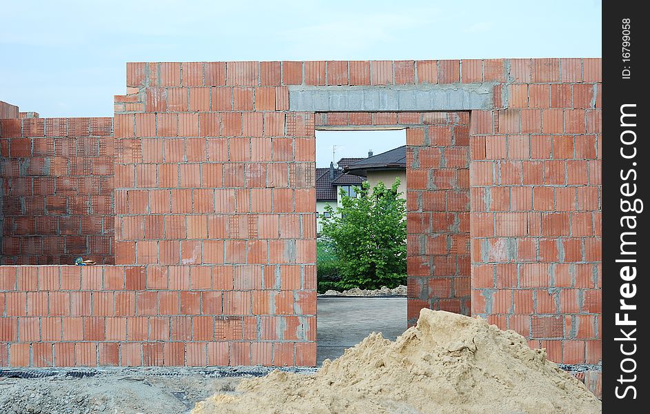 A brick wall of new unfinished house