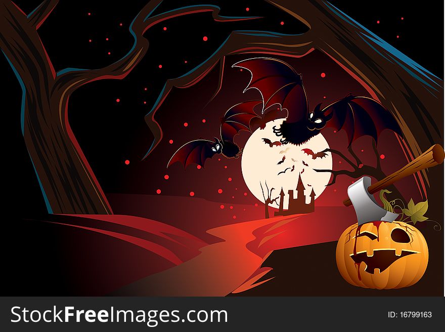 Scary halloween background with moon and pumkin. Scary halloween background with moon and pumkin