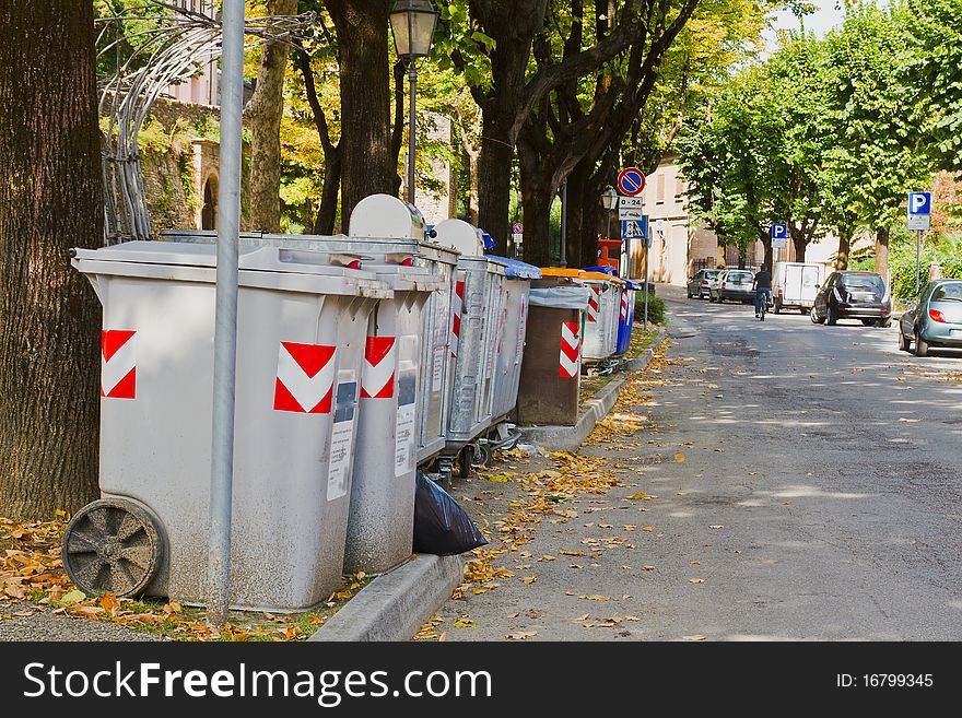 Waste Containers in a small street in Italy, Marken