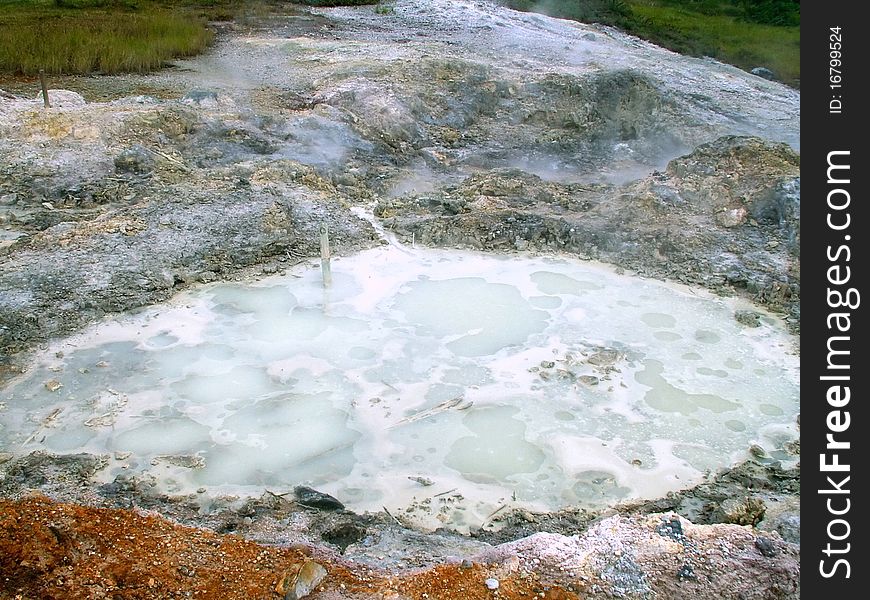 Boiling mud in a small crater at Dieng Plateau, Indonesia