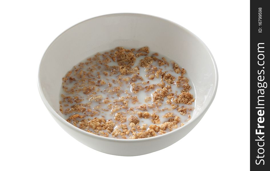 Cereals in an white bowl with milk. Cereals in an white bowl with milk