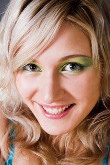Beautiful Young Woman With Green Eyes Smiling Stock Photo