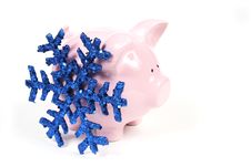 Pink Piggy Bank With Snowflake Stock Photo