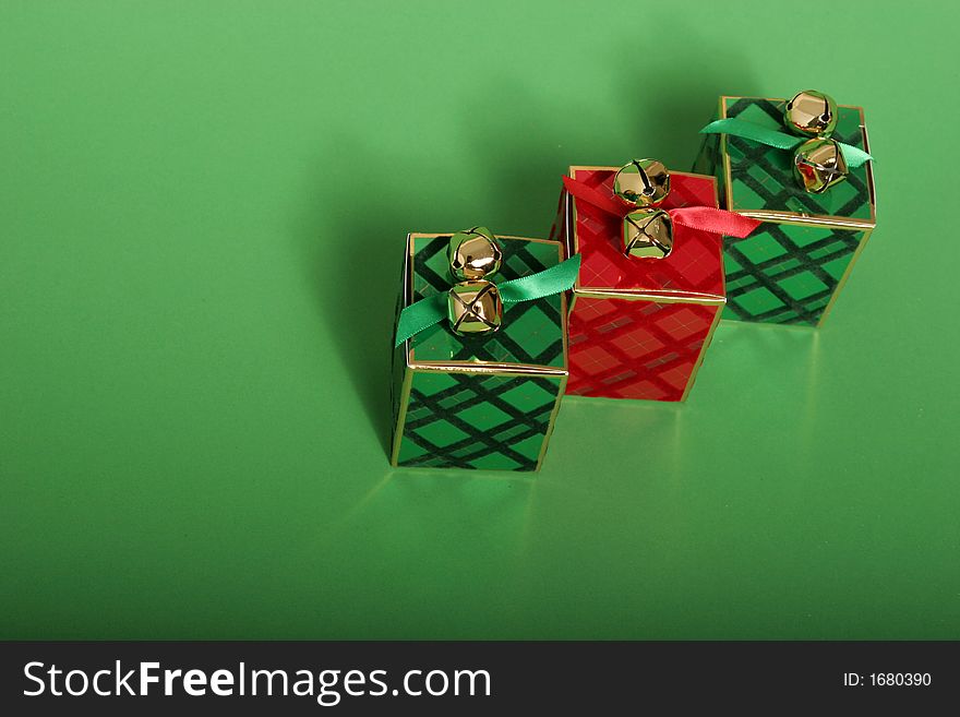 Christmas presents on green chroma key background