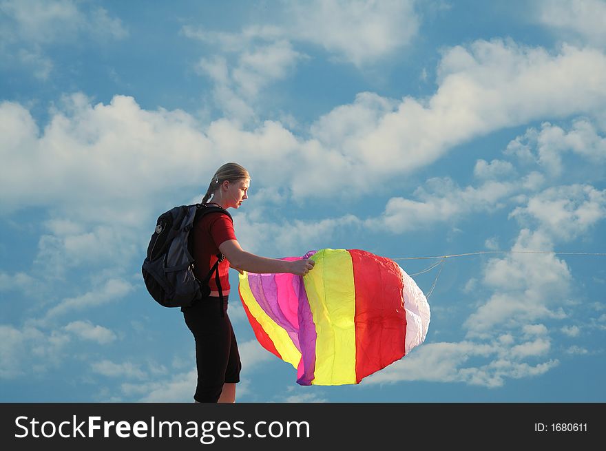Girl flying a kite