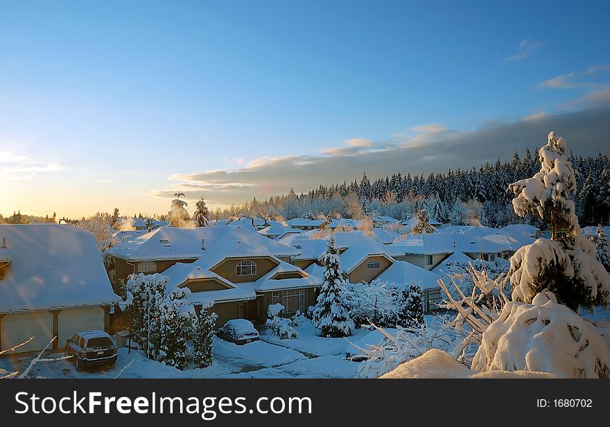 Village in a snowy winter, north vancouver