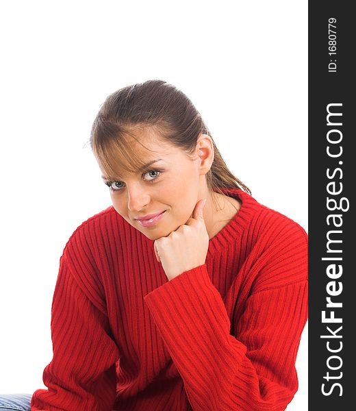 Young woman sitting on floor with laptop