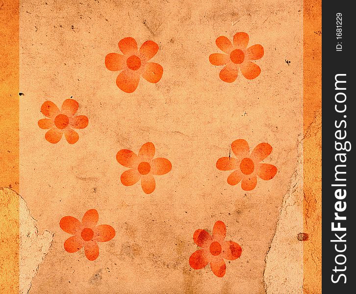 Flowers on old scraped and spotted paper. Flowers on old scraped and spotted paper