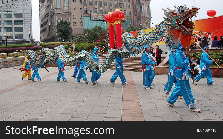 Chinese traditional dragon dance troop