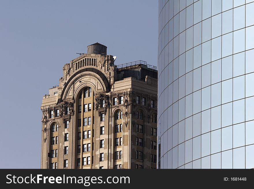 Old and new, modern office building. Old and new, modern office building