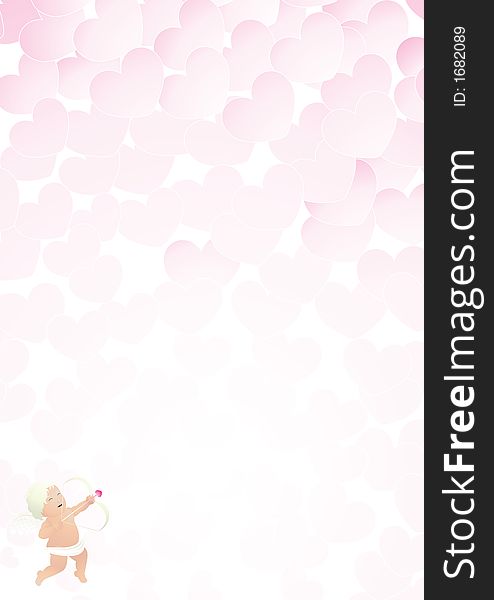 Love letter background with a cute cupid at the bottom. Love letter background with a cute cupid at the bottom