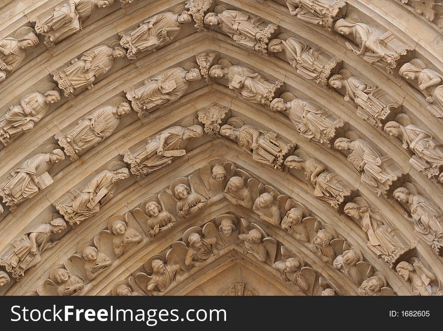 Amazing detail of the front entrance of Notre Dame church. Amazing detail of the front entrance of Notre Dame church