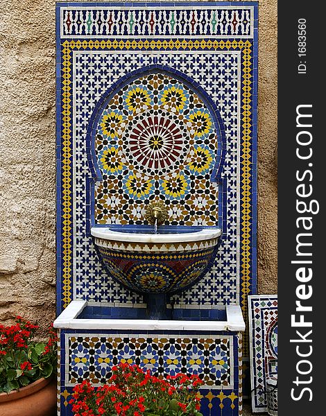 Decorative Middle Eastern tile fountain. Decorative Middle Eastern tile fountain