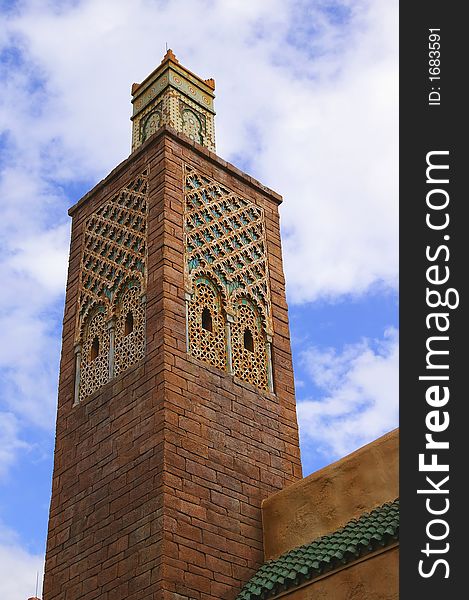 Decorative stone carved Middle Eastern tower
