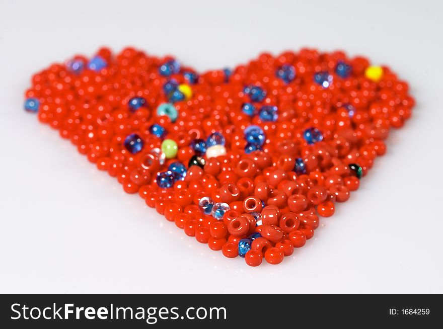 Red heart made of glass beads, for valentine day. Red heart made of glass beads, for valentine day