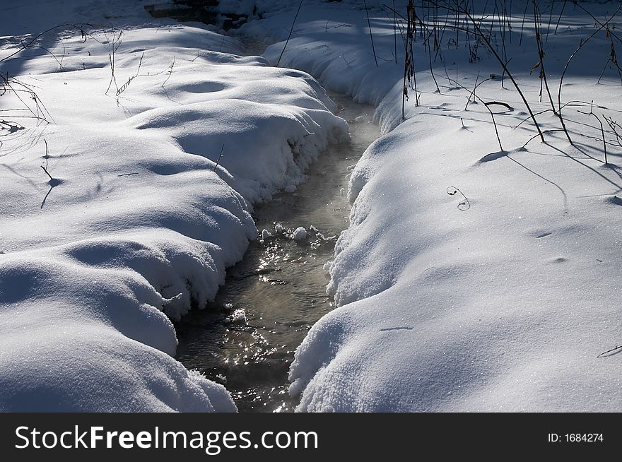 Tiny Brook In Snow