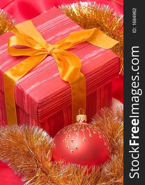 Christmas decoration on the red background