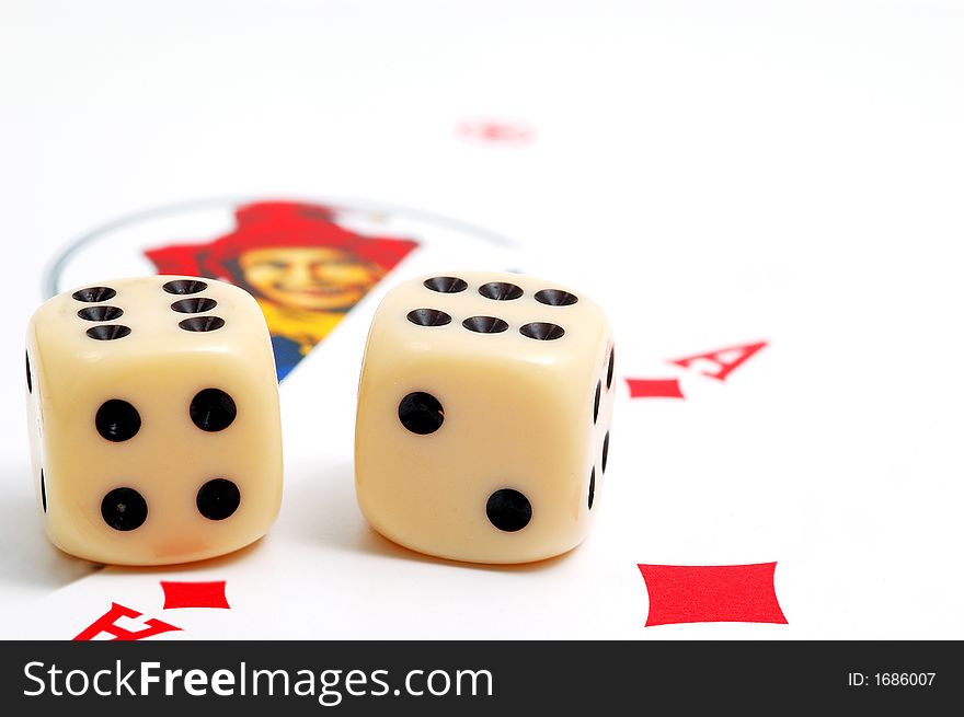 Dices and play cards in white background