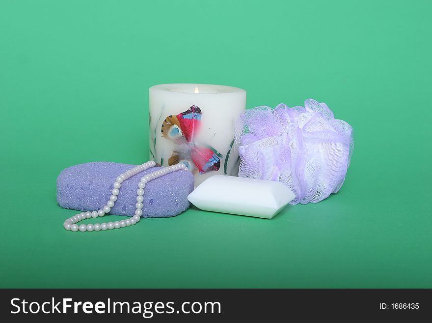 Personal care items on green chroma key background