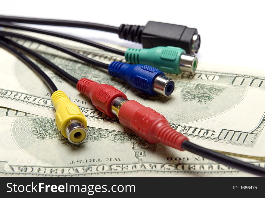 Photo of cables upon dollars. Photo of cables upon dollars