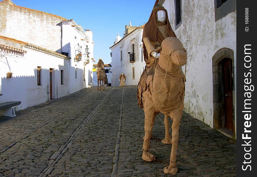 Village of monsaraz with streets decorated during the time of the christmas. Village of monsaraz with streets decorated during the time of the christmas