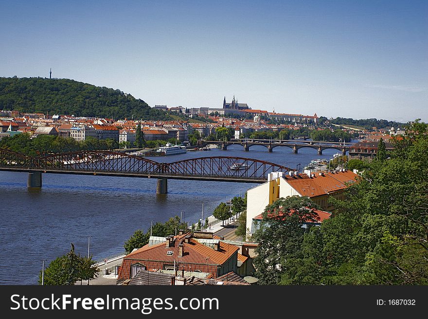 Prague in Czech Republic. view from Vysehrady for Vlrava river and city. Prague in Czech Republic. view from Vysehrady for Vlrava river and city.