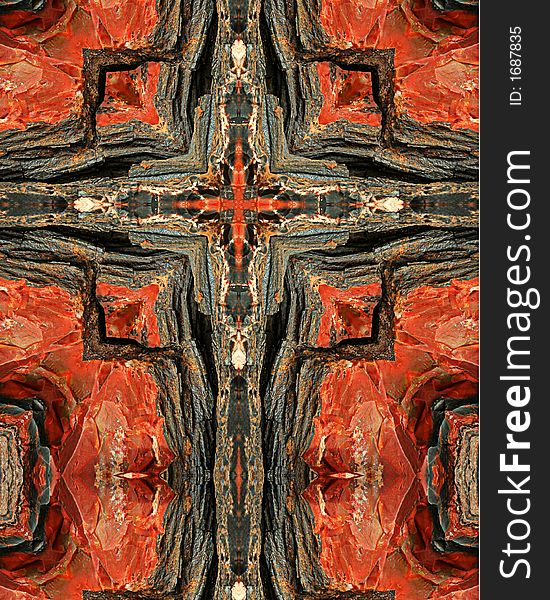 Kaleidoscope cross from photo of petrified wood, Arizona. Kaleidoscope cross from photo of petrified wood, Arizona