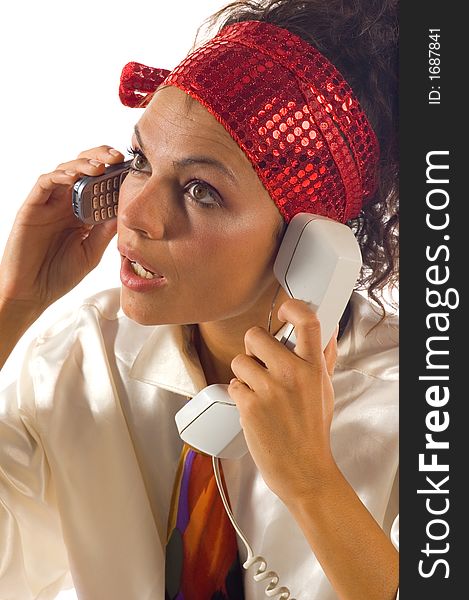 Young businesswoman talking on phone in office. Young businesswoman talking on phone in office