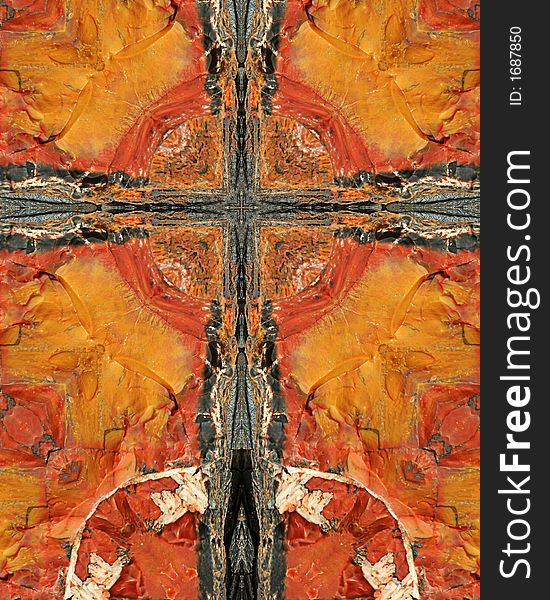 Kaleidoscope cross from photo of petrified wood, Arizona. Kaleidoscope cross from photo of petrified wood, Arizona