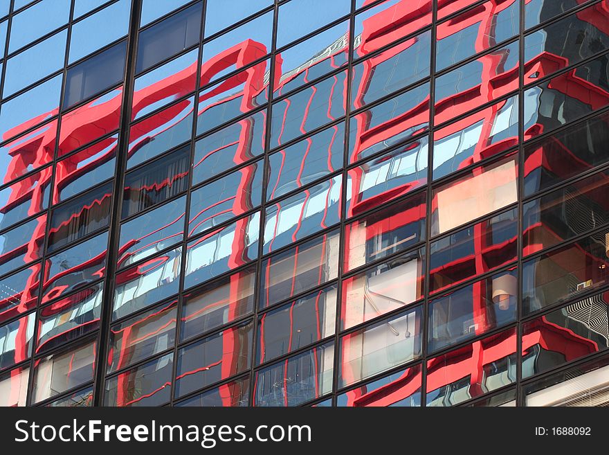 Abstract background : blue and red building reflection