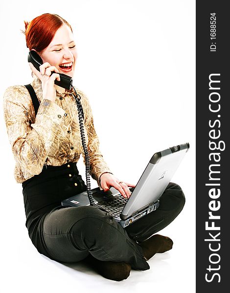 Woman With Laptop And Receiver