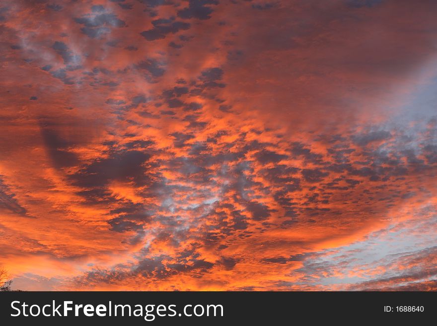 Sunset or sundown with red clouds