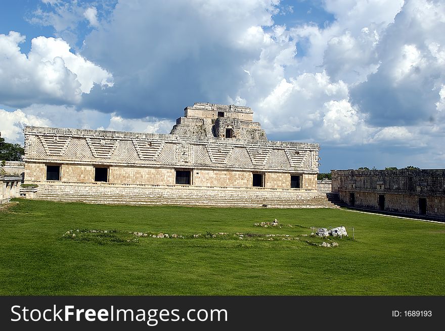 Mayan ruins at Uxmaal on a summer day
